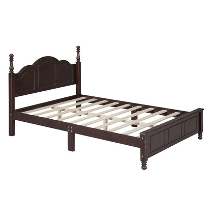 Full size wood platform bed frame retro style with dark brown finish and paneled headboard on Tampa Home & Garden Store