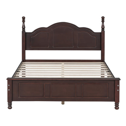 Full-size wood platform bed frame in dark brown with arched headboard and posts HouseOfZazla on Tampa Home & Garden Store