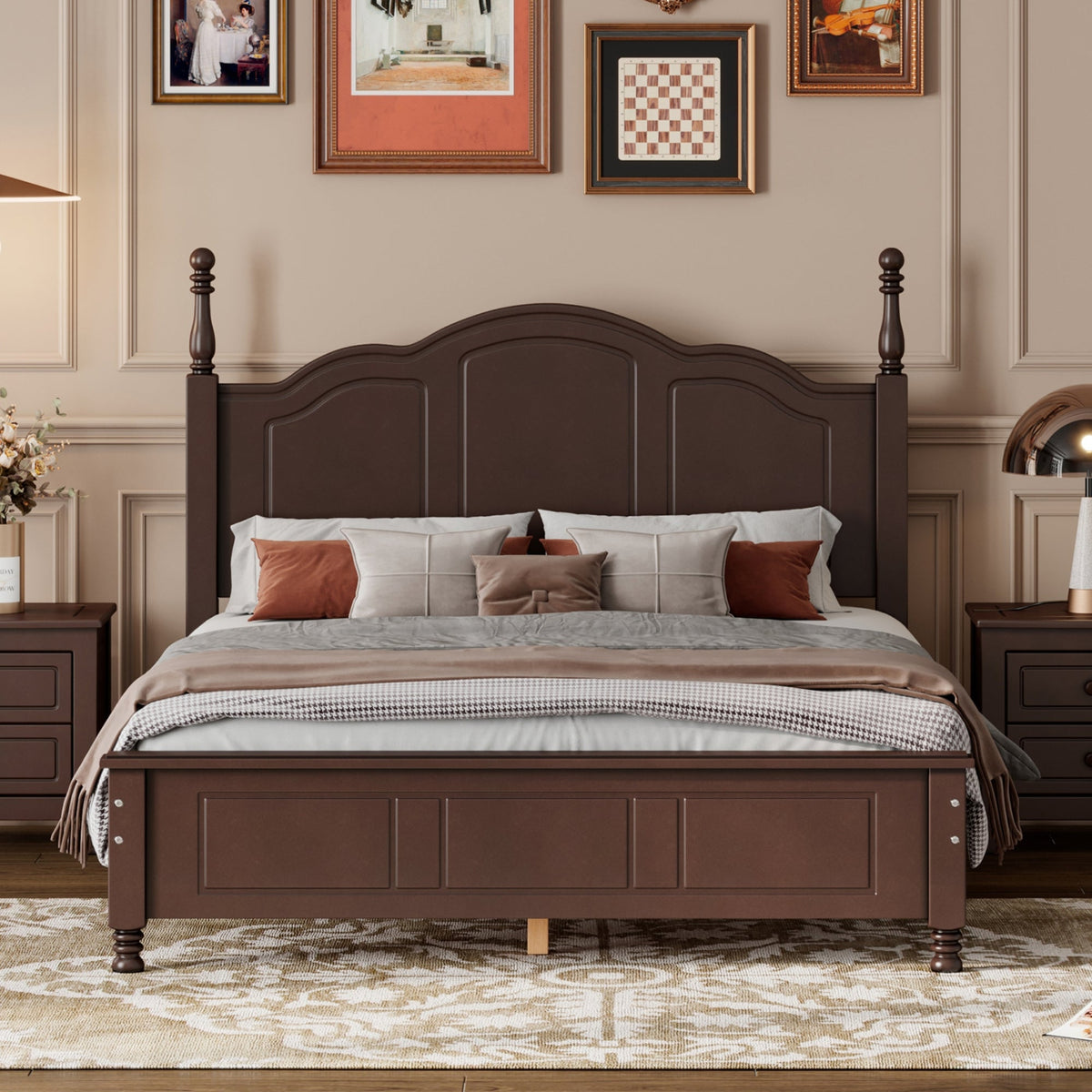 Full Size Wood Platform Bed Frame Retro Style by HouseOfZazla, dark brown headboard on Tampa Home & Garden Store