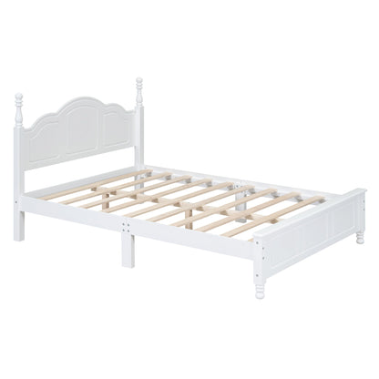 Full-size white wood platform bed frame with headboard and turned posts, slatted base on Tampa Home & Garden Store