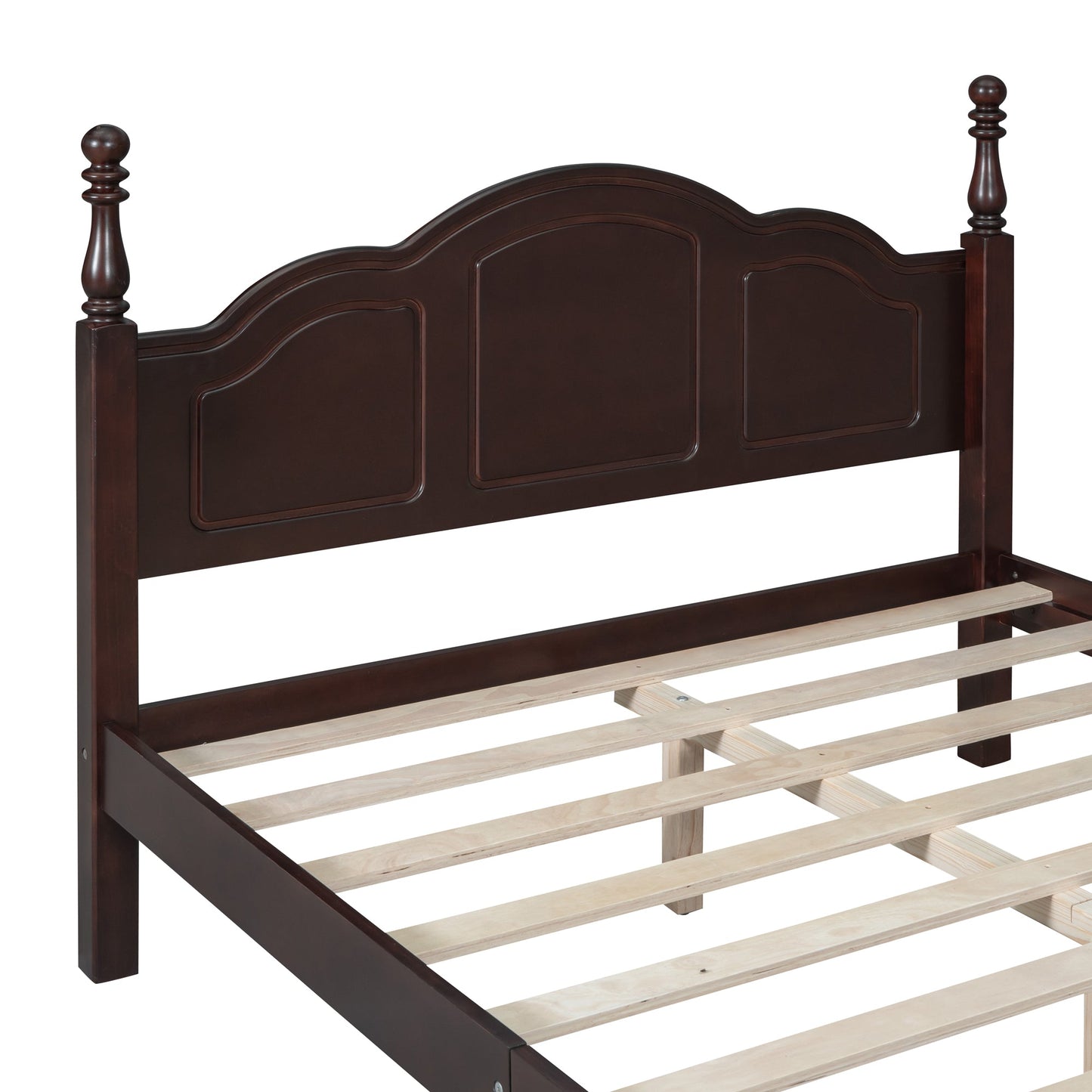 Full size wood platform bed frame in dark espresso with curved headboard by HouseOfZazla on Tampa Home & Garden Store