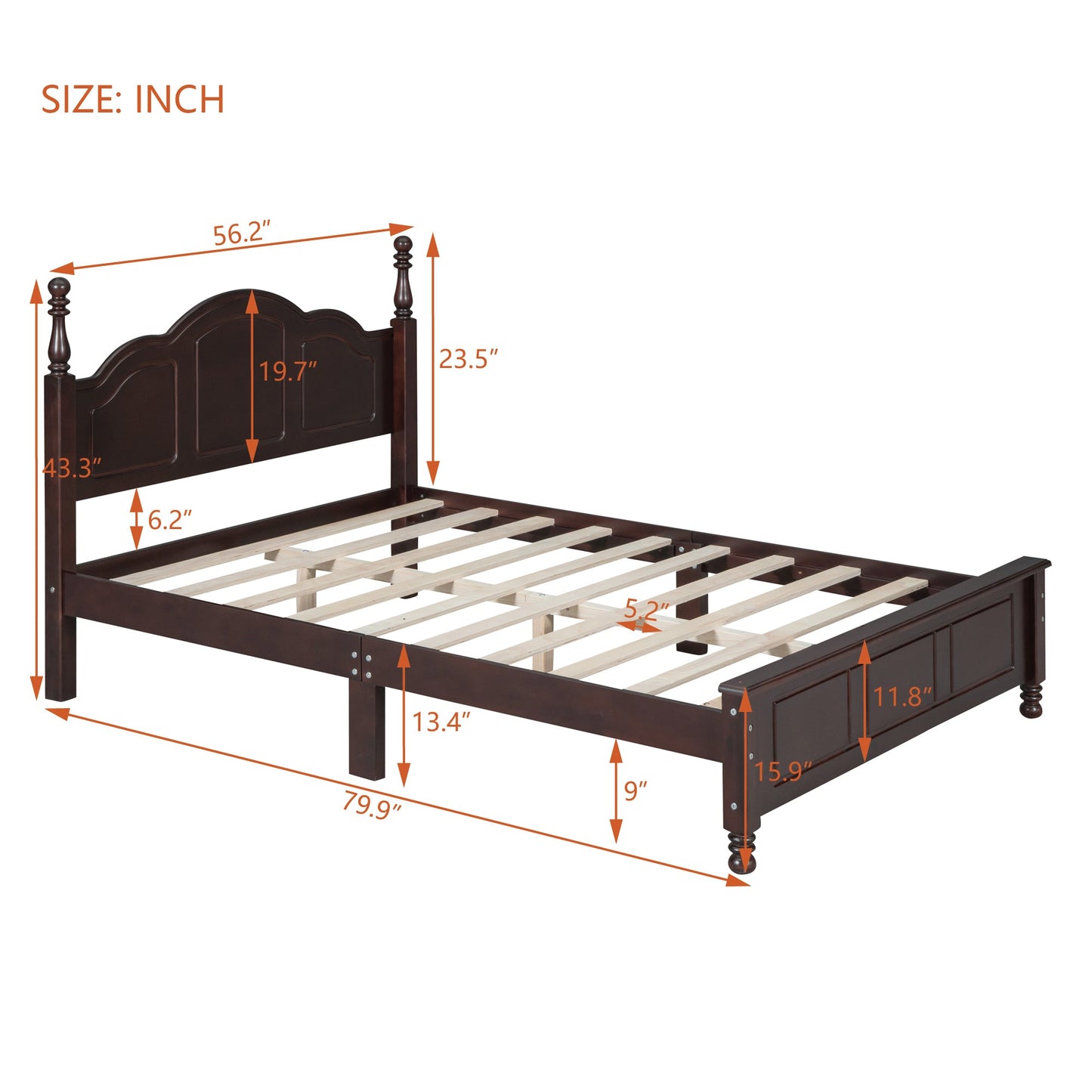 Full size wood platform bed frame with retro arched headboard in dark brown by HouseOfZazla on Tampa Home & Garden Store
