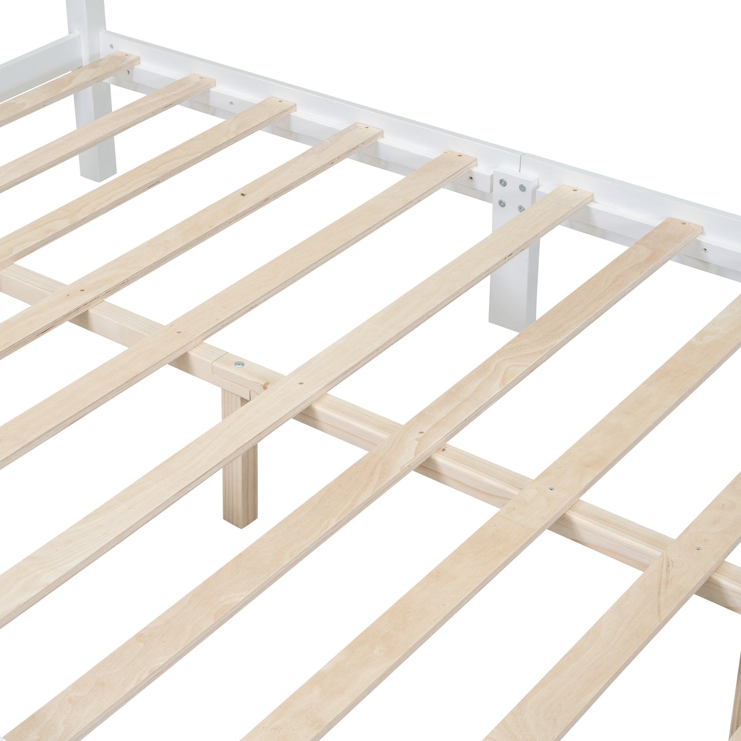 Full size wood platform bed frame by HouseOfZazla with natural wood slats and white frame on Tampa Home & Garden Store