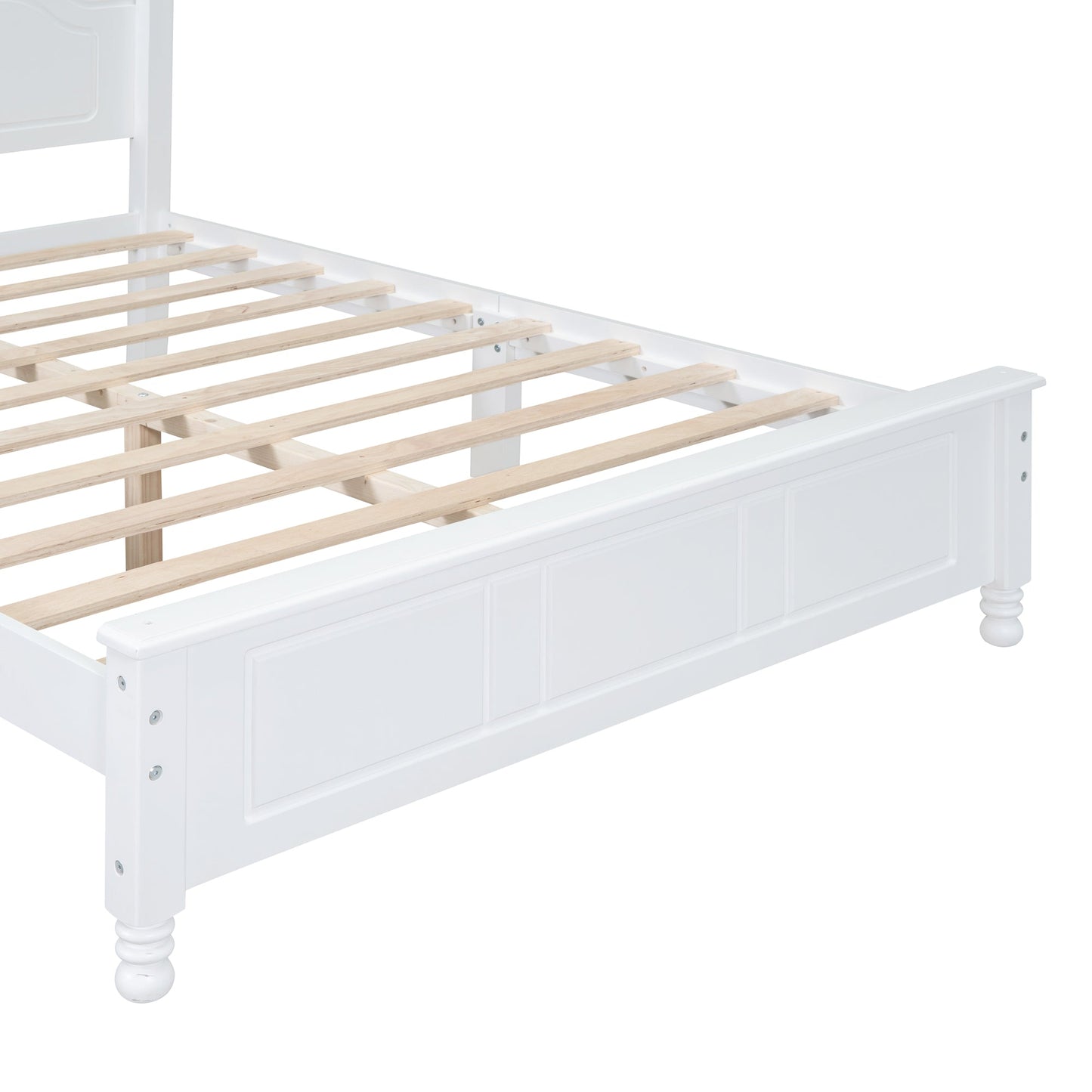 White full-size wood platform bed frame with slats and headboard by HouseOfZazla on Tampa Home & Garden Store