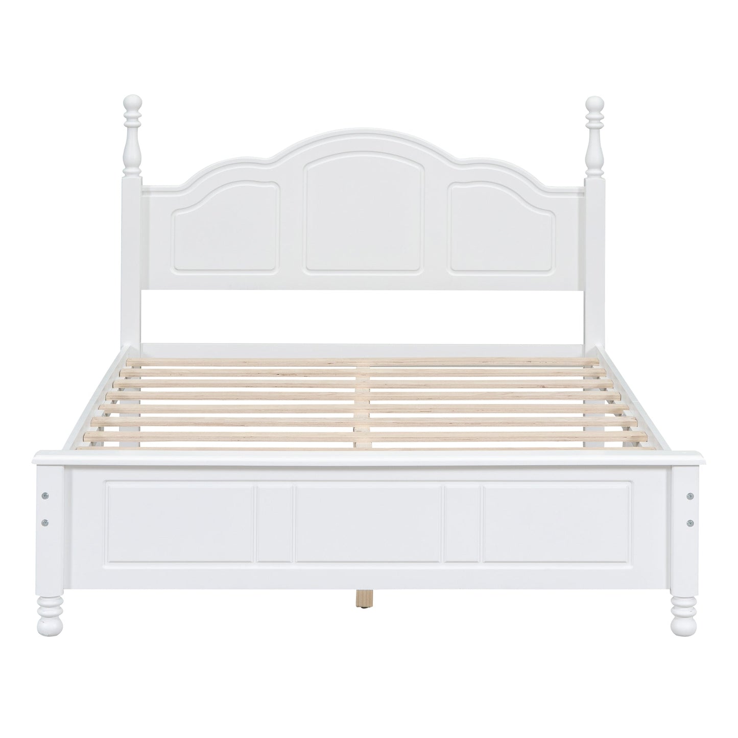 Full size white wood platform bed frame with paneled headboard and slatted base by HouseOfZazla on Tampa Home & Garden Store