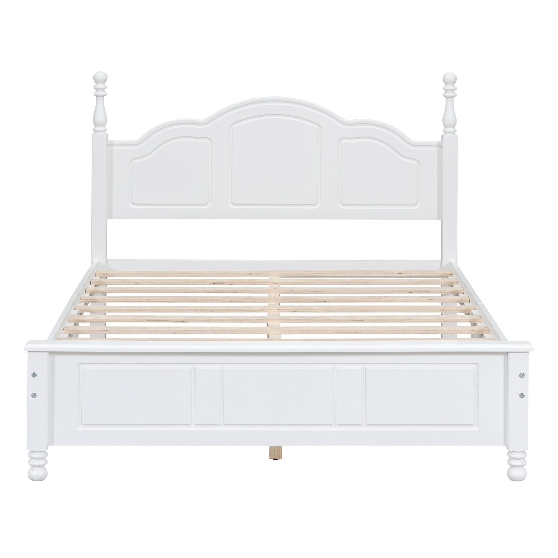 Full size white wood platform bed frame with paneled headboard and slatted base by HouseOfZazla on Tampa Home & Garden Store