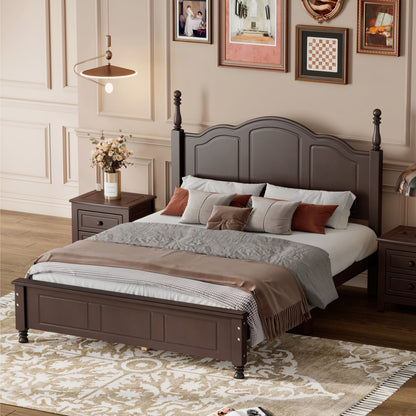 Full size dark espresso wood platform bed frame with curved headboard retro style HouseOfZazla on Tampa Home & Garden Store