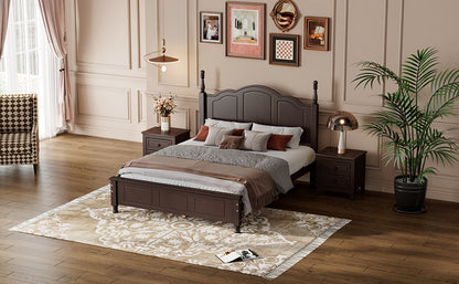 Full Size Wood Platform Bed Frame - Retro Style in dark brown wood, two nightstands HouseOfZazla on Tampa Home & Garden Store