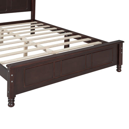 Full Size Wood Platform Bed Frame with slatted base, dark brown finish, retro style on Tampa Home & Garden Store