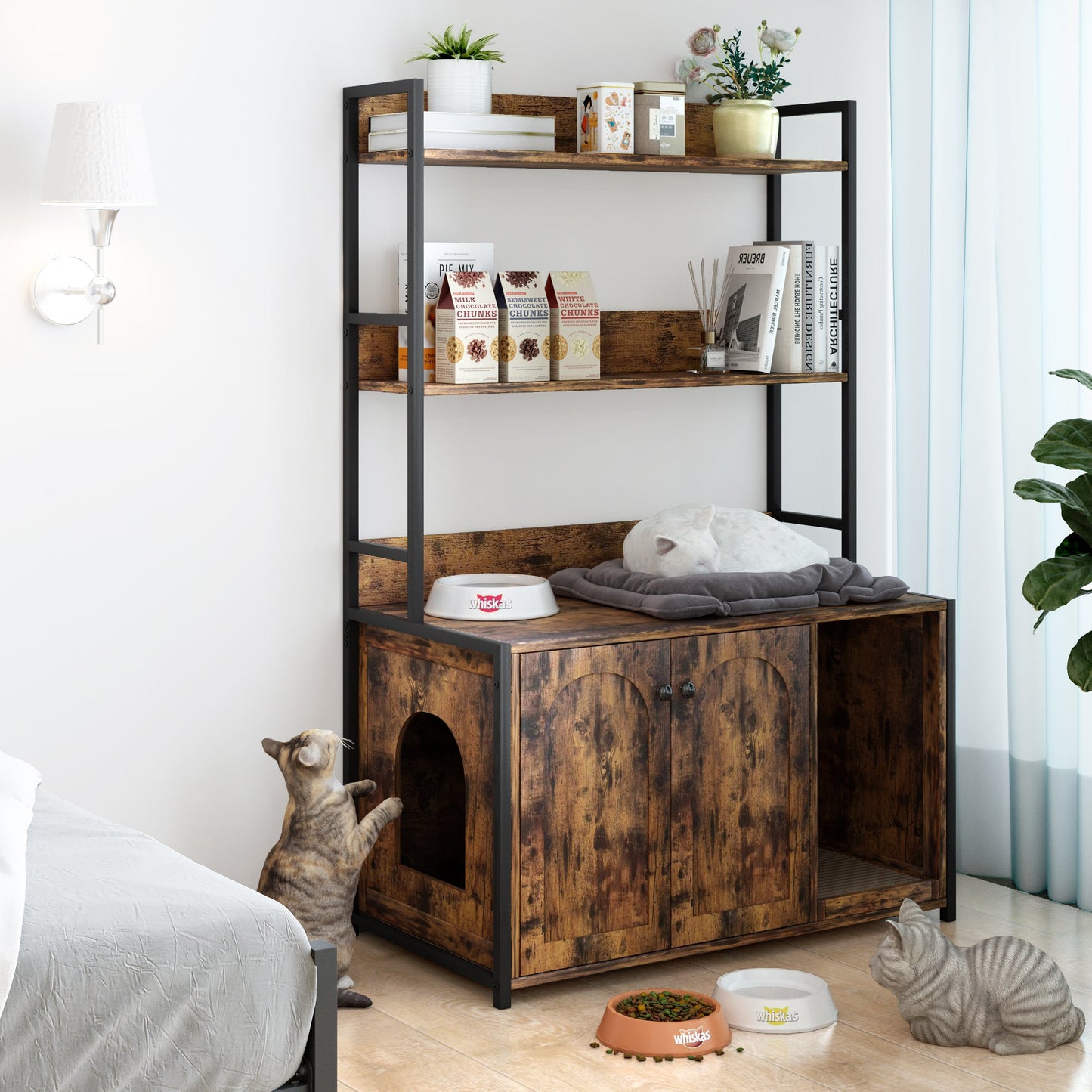 Large Cat Litter Box Enclosure with Shelf Storage in wood and metal by HouseOfZazla on Tampa Home & Garden Store