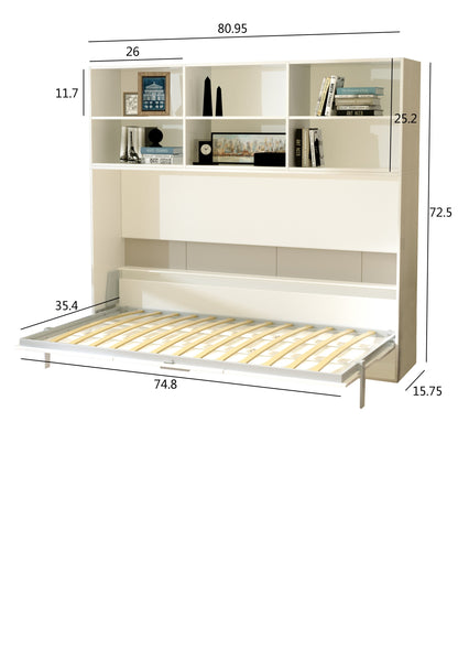 Twin size horizontal Murphy bed with shelf storage in white finish by HouseOfZazla on Tampa Home & Garden Store
