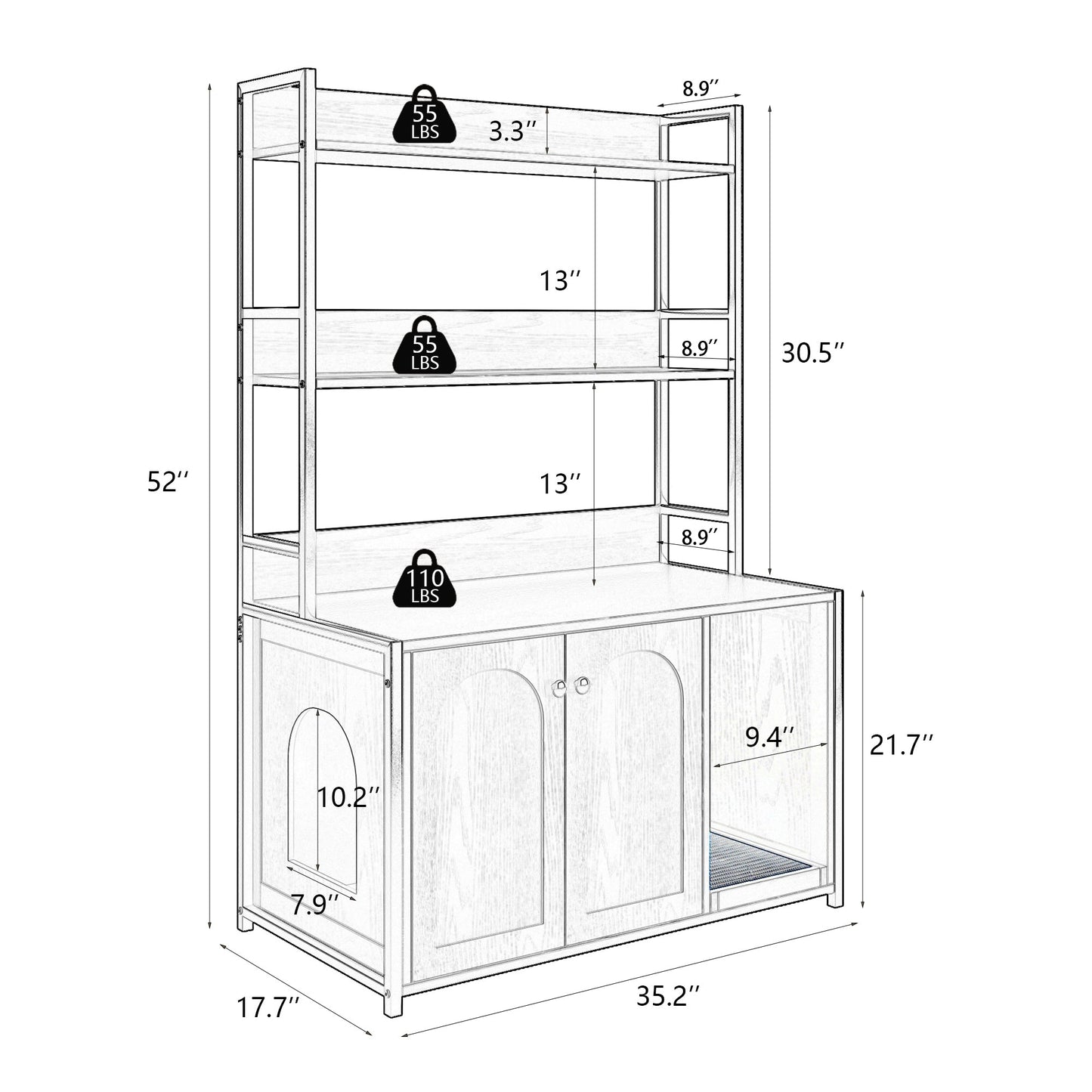 HouseOfZazla Large Cat Litter Box Enclosure with Shelf Storage wood-grain tall cabinet on Tampa Home & Garden Store