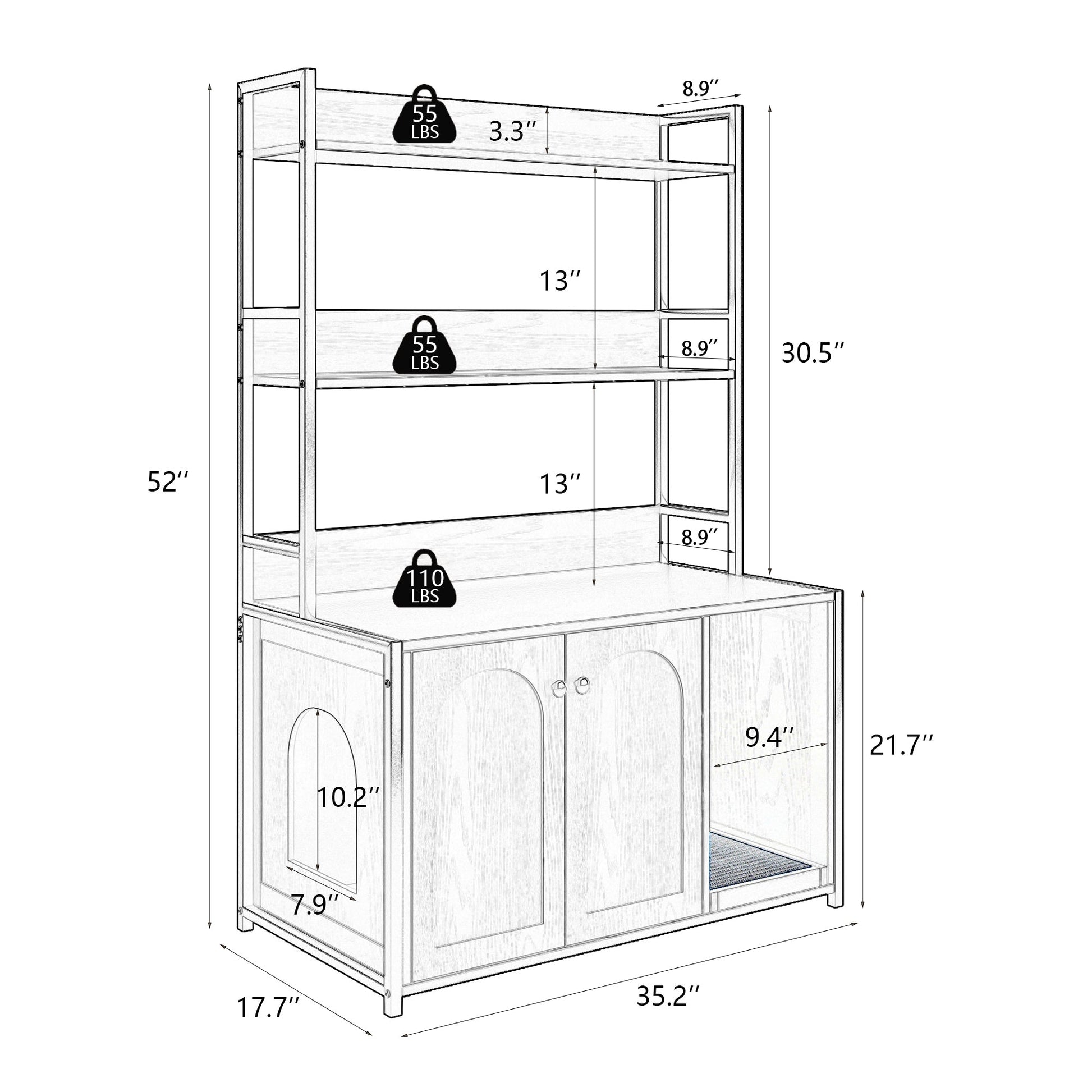HouseOfZazla Large Cat Litter Box Enclosure with Shelf Storage wood-grain tall cabinet on Tampa Home & Garden Store