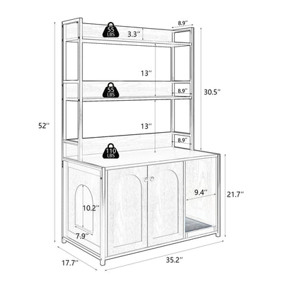 HouseOfZazla Large Cat Litter Box Enclosure with Shelf Storage wood-grain tall cabinet on Tampa Home & Garden Store