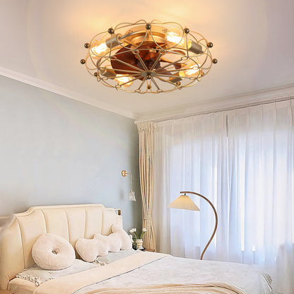 Low profile caged ceiling fan with lights remote control by HouseOfZazla, brass cage on Tampa Home & Garden Store