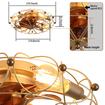 Low-profile cage ceiling fan with lights remote control in brass finish bedroom lighting on Tampa Home & Garden Store