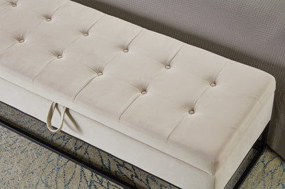 58.6-inch beige tufted bed bench with metal base and storage by HouseOfZazla on Tampa Home & Garden Store