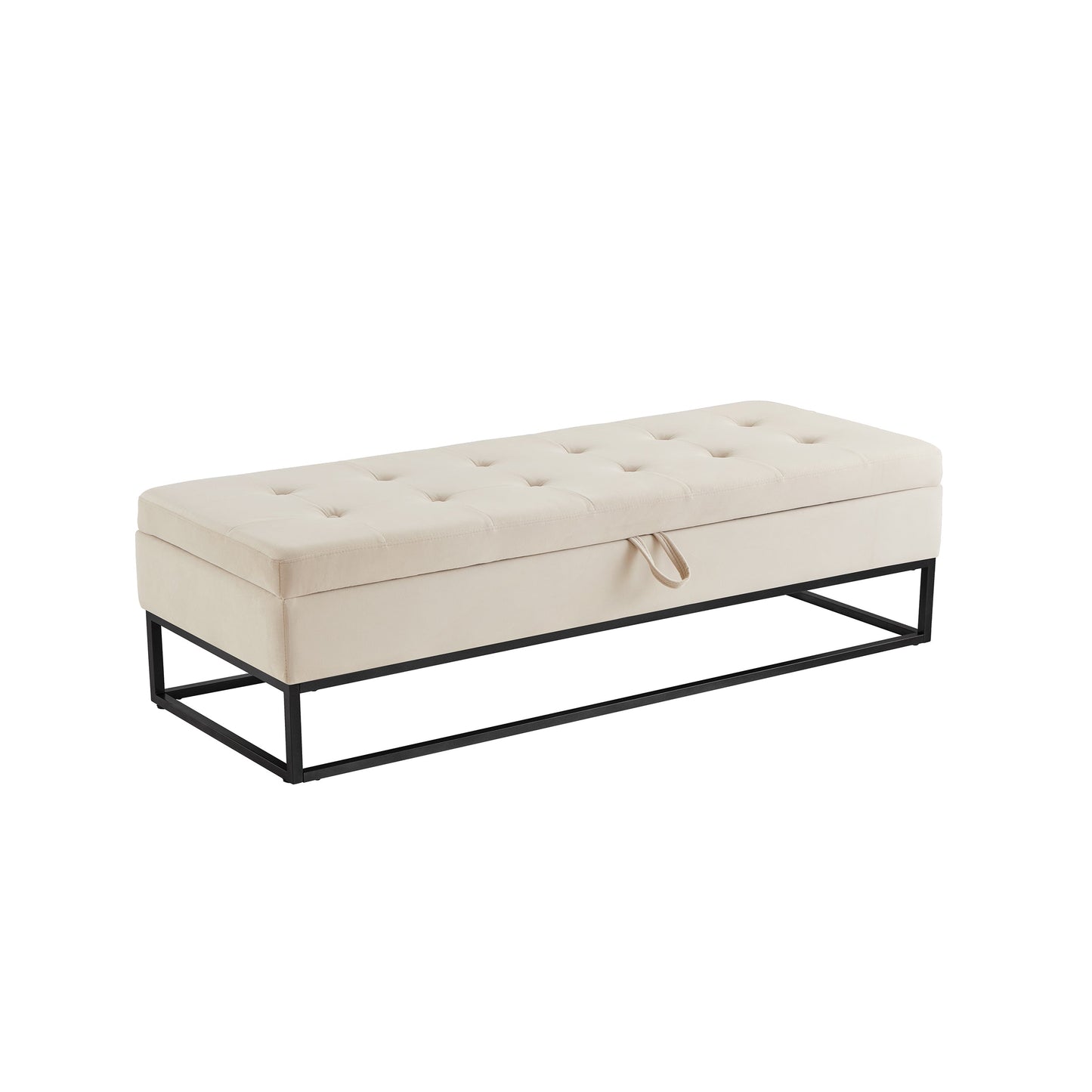 58.6in beige tufted bed bench with black metal base and storage by HouseOfZazla on Tampa Home & Garden Store