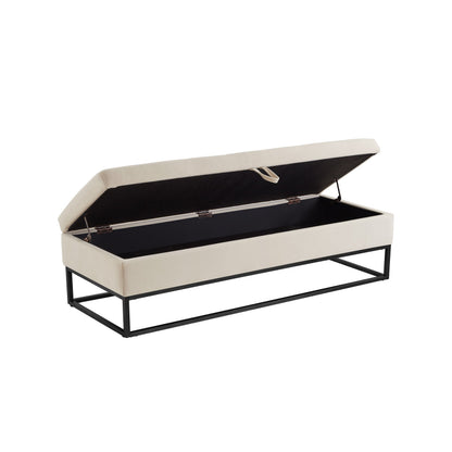 58.6in Bed bench with beige cushion, black metal base and interior storage by HouseOfZazla on Tampa Home & Garden Store