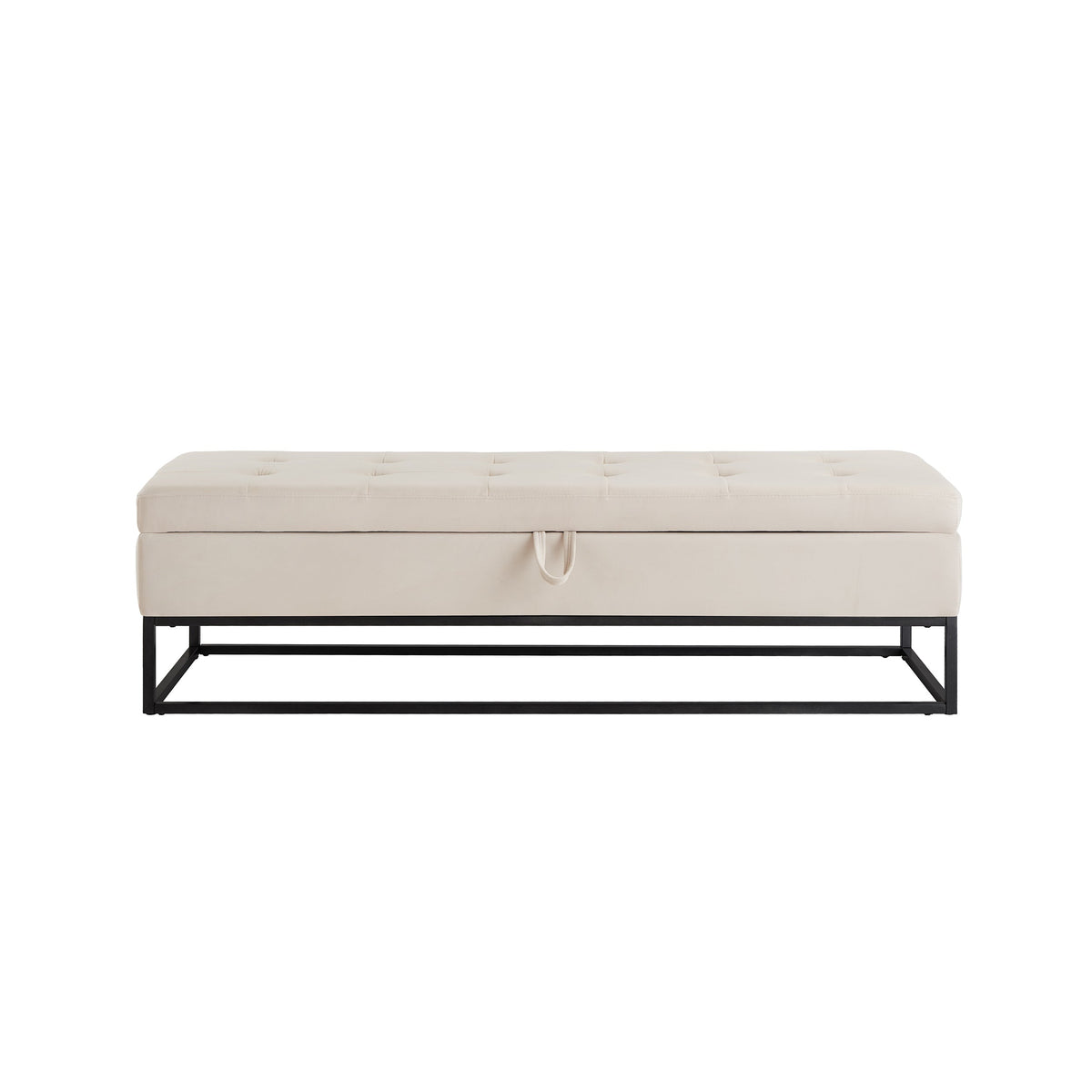 Bed bench with storage, beige tufted cushion, black metal base, lifting lid HouseOfZazla on Tampa Home & Garden Store