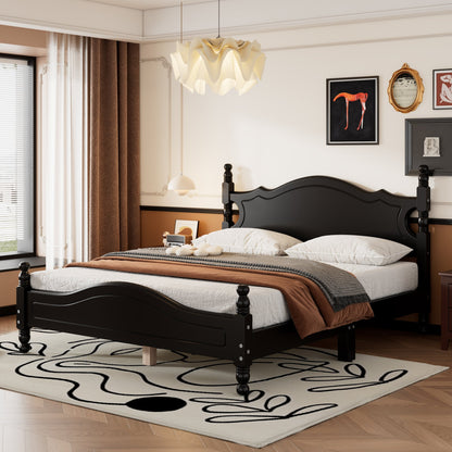 Queen Size Wood Platform Bed Frame by HouseOfZazla in black with curved headboard on Tampa Home & Garden Store