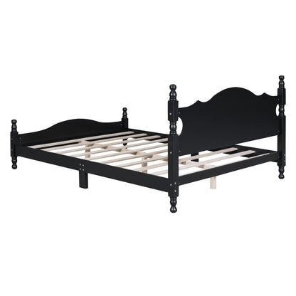 Queen Size Wood Platform Bed Frame HouseOfZazla, black finish, curved headboard with posts on Tampa Home & Garden Store