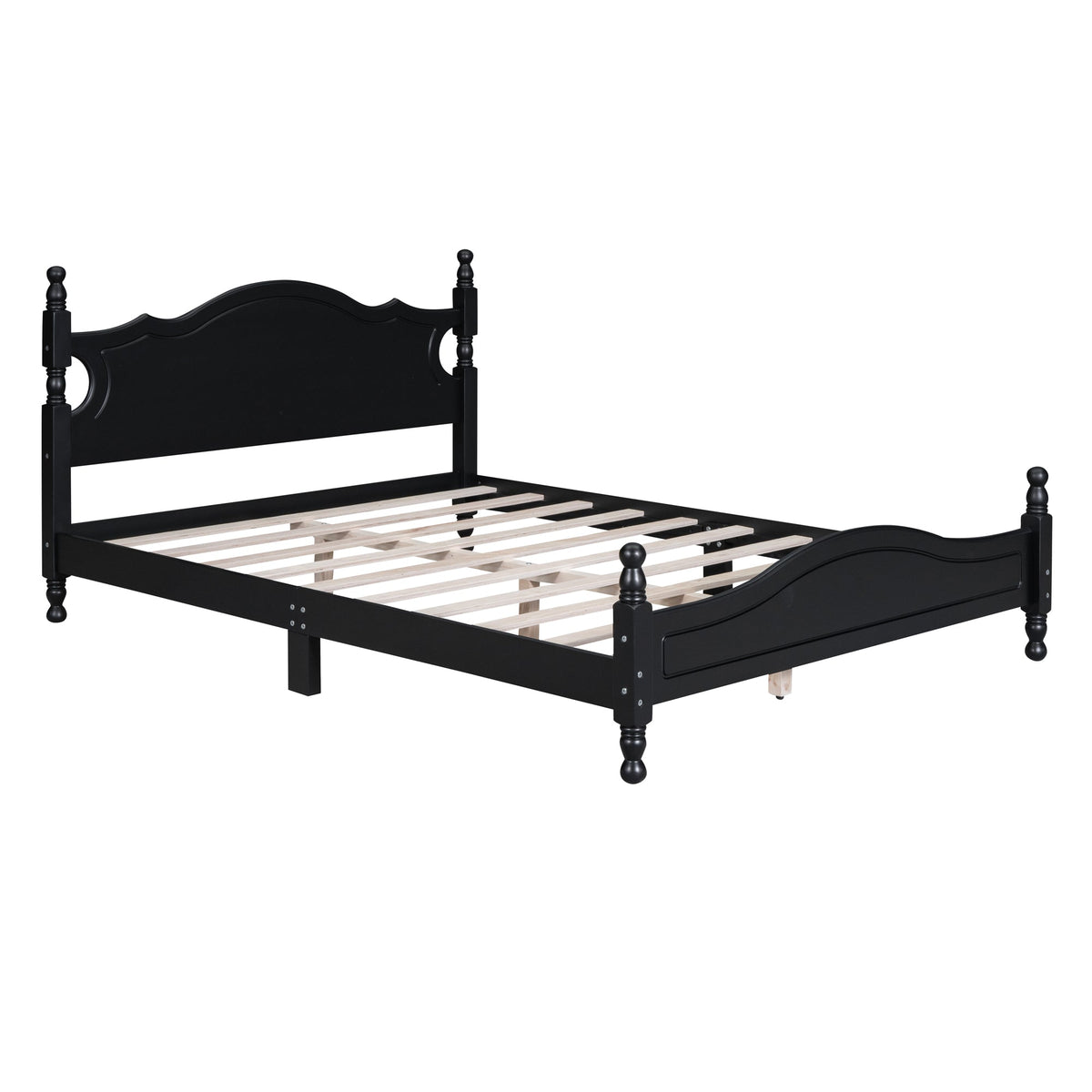 Queen size wood platform bed frame in black with carved headboard by HouseOfZazla on Tampa Home & Garden Store