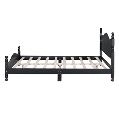 Queen size wood platform bed frame in black with ornate headboard and footboard by HouseOfZazla on Tampa Home & Garden Store