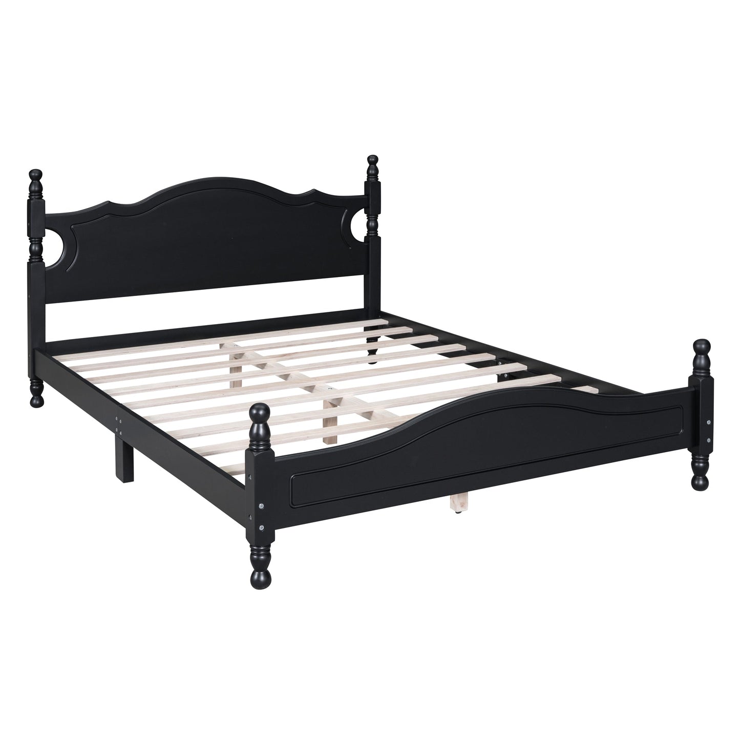 Queen Size Wood Platform Bed Frame by HouseOfZazla in black with curved headboard and posts on Tampa Home & Garden Store