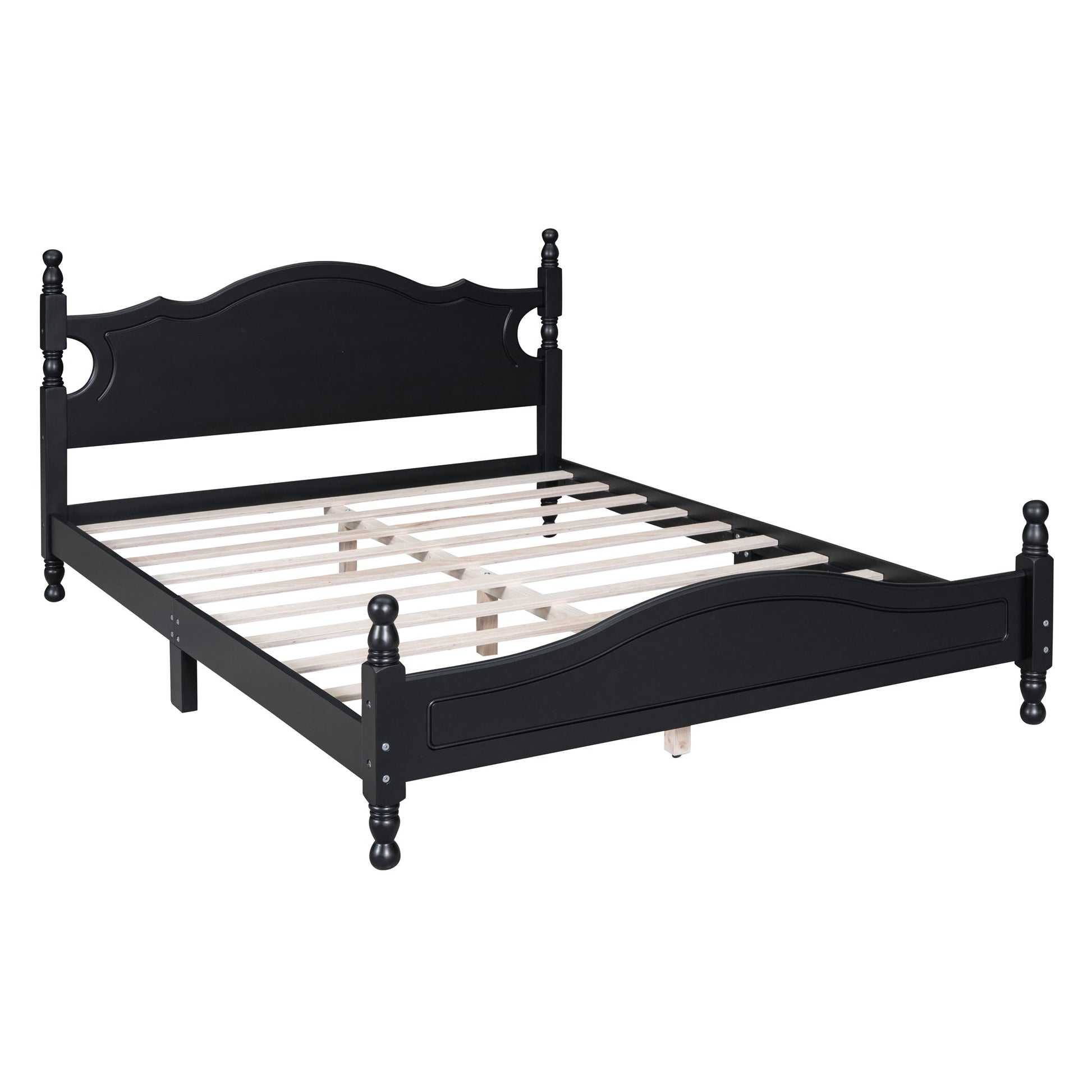 Queen Size Wood Platform Bed Frame by HouseOfZazla in black with curved headboard and posts on Tampa Home & Garden Store