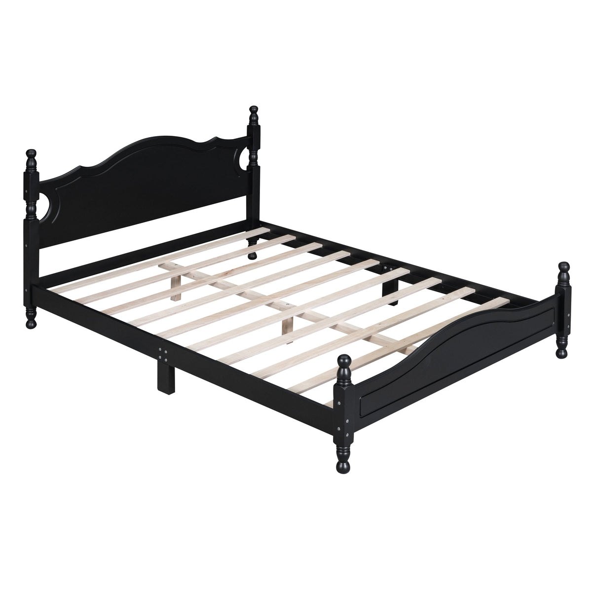 Queen Size Wood Platform Bed Frame HouseOfZazla in black with carved headboard and footboard on Tampa Home & Garden Store