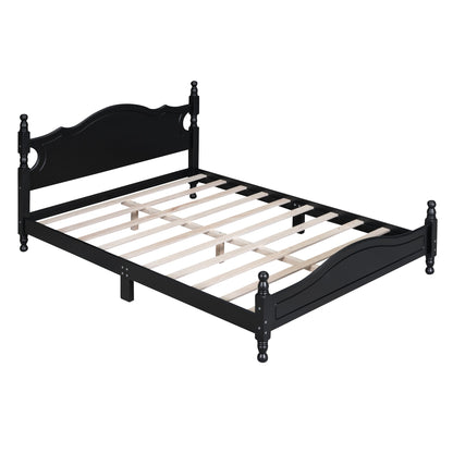 Queen Size Wood Platform Bed Frame HouseOfZazla in black with carved headboard and footboard on Tampa Home & Garden Store