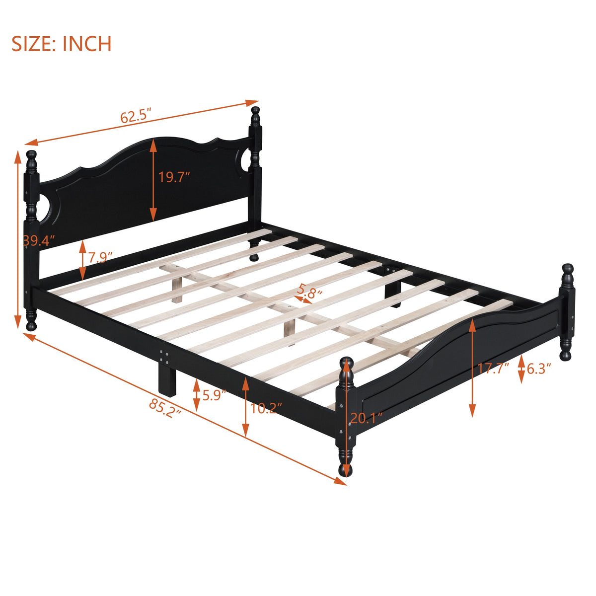 Queen Size Wood Platform Bed Frame by HouseOfZazla in black with curved headboard on Tampa Home & Garden Store