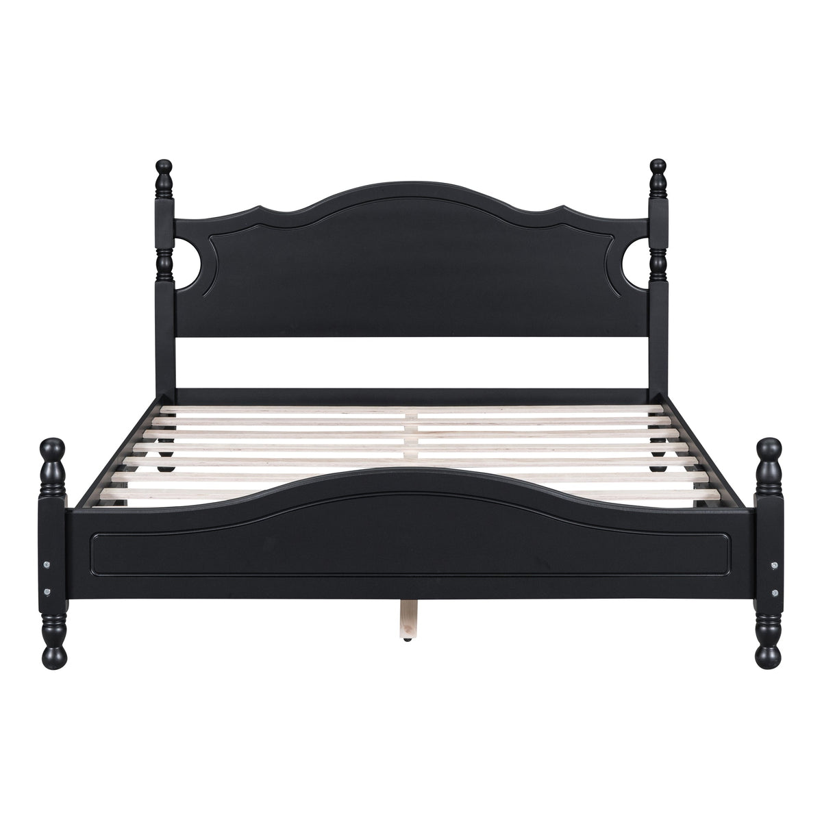 Queen Size Wood Platform Bed Frame by HouseOfZazla, black finish with curved headboard and posts on Tampa Home & Garden Store