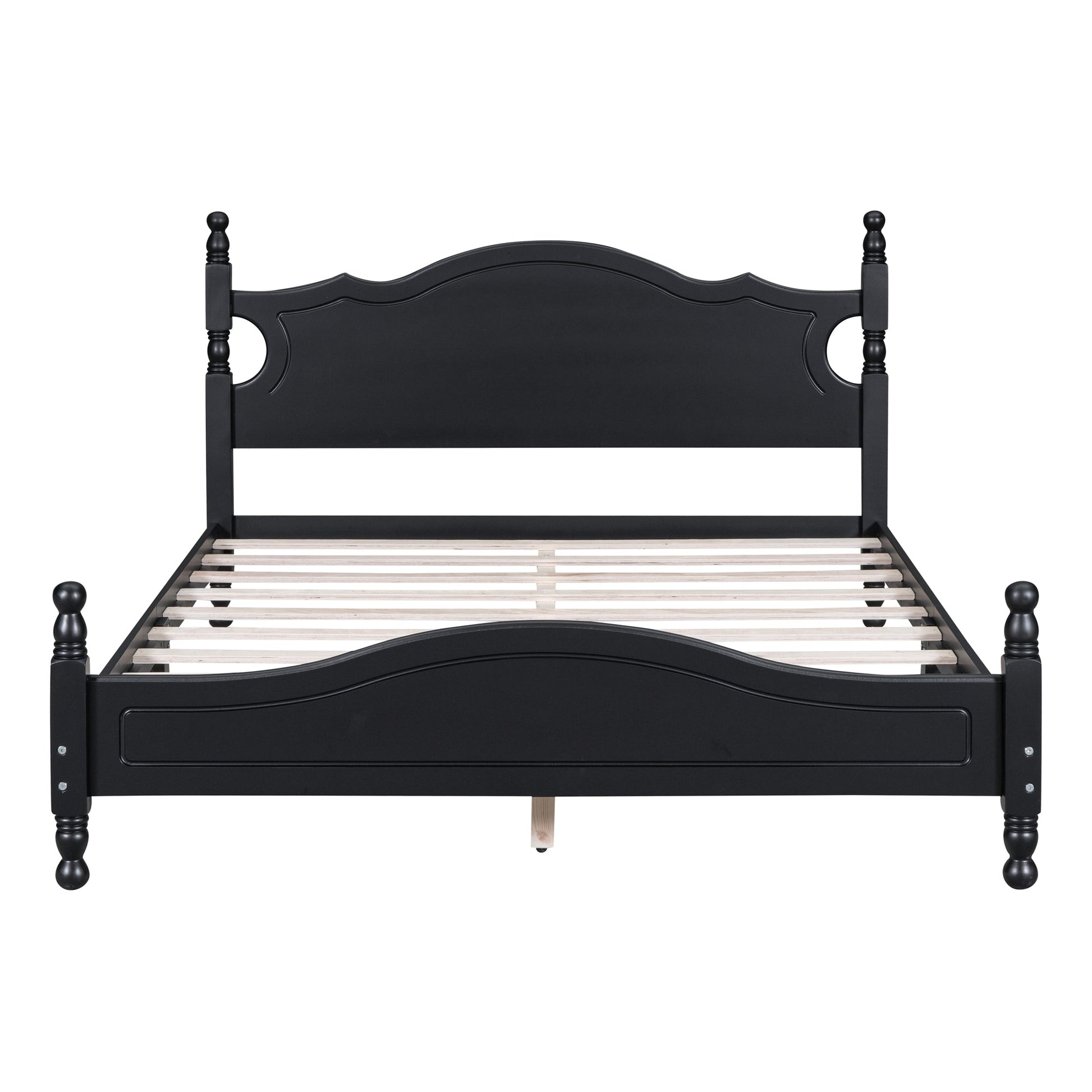 Queen Size Wood Platform Bed Frame by HouseOfZazla, black finish with curved headboard and posts on Tampa Home & Garden Store