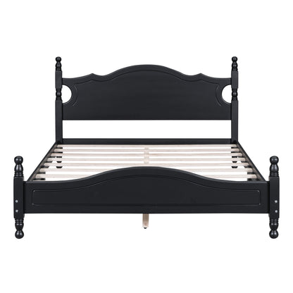 Queen Size Wood Platform Bed Frame by HouseOfZazla, black finish with curved headboard and posts on Tampa Home & Garden Store