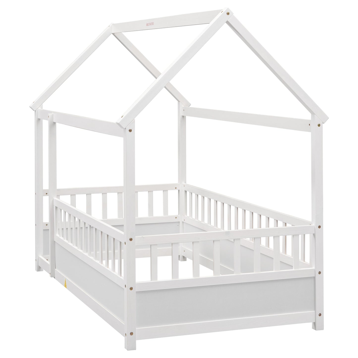 Twin size floor wooden bed with house roof frame in white by HouseOfZazla on Tampa Home & Garden Store
