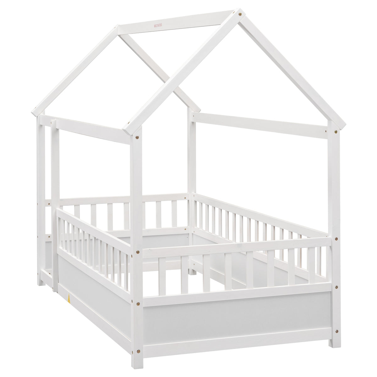 Twin size floor wooden bed with house roof frame in white by HouseOfZazla on Tampa Home & Garden Store