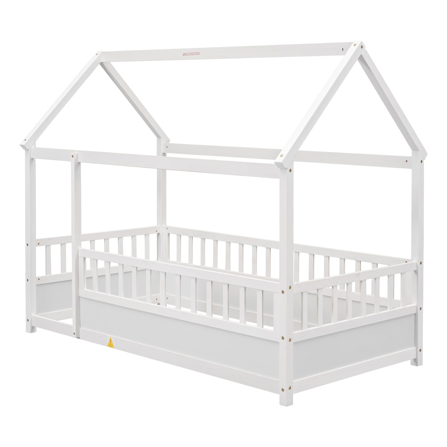 Twin size floor wooden bed with house-roof frame, white finish, HouseOfZazla on Tampa Home & Garden Store