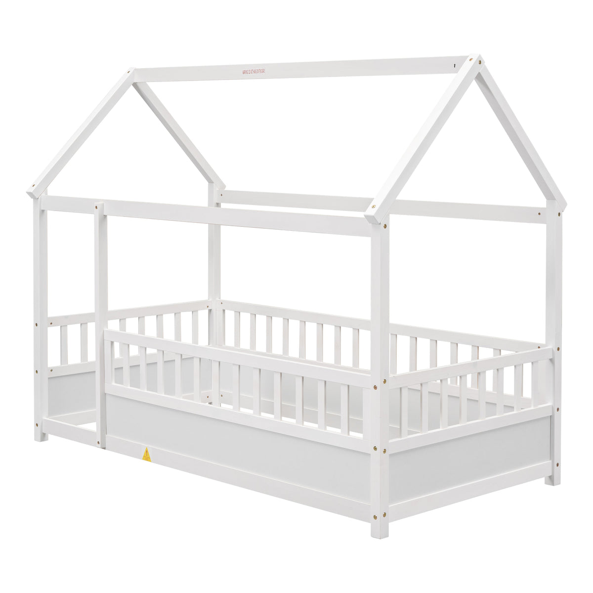 Twin size floor wooden bed with house-roof frame, white finish, HouseOfZazla on Tampa Home & Garden Store