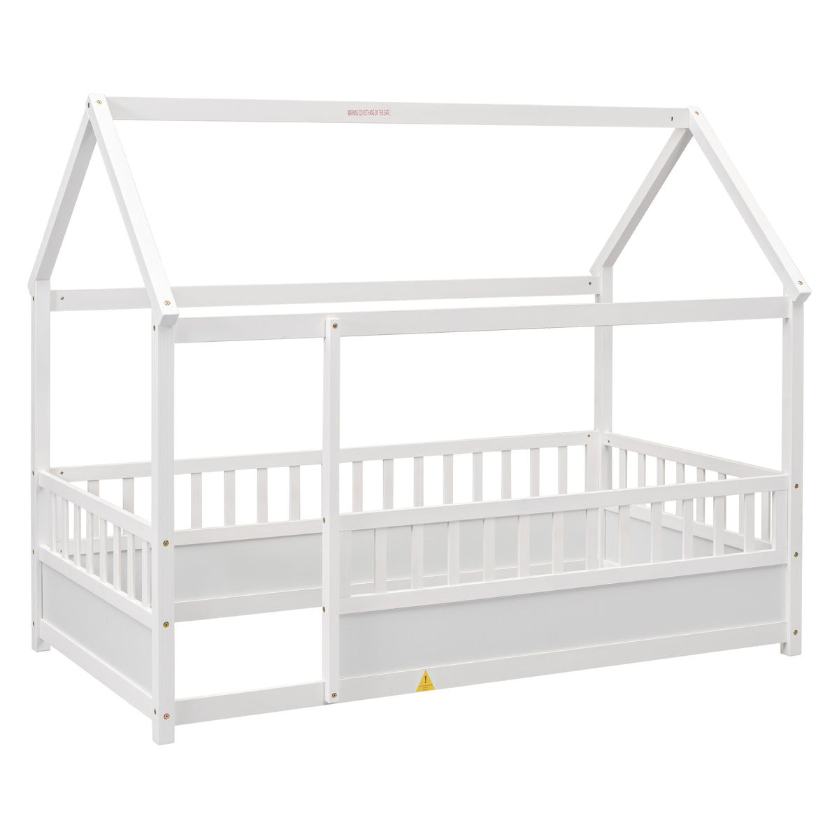 Twin size white wooden bed frame with a house-roof A-frame top and slatted sides on Tampa Home & Garden Store