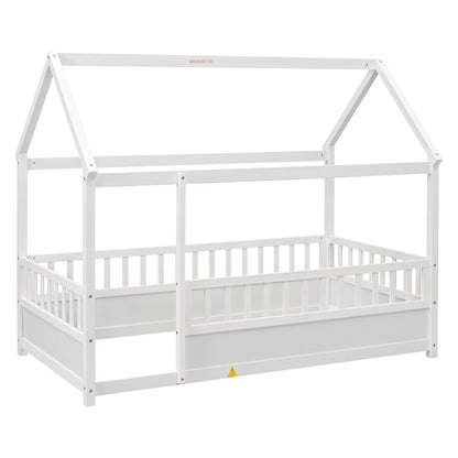 Twin size white wooden bed frame with a house-roof A-frame top and slatted sides on Tampa Home & Garden Store