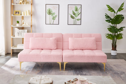 71in Convertible Sofa Bed Futon by HouseOfZazla pink tufted fabric with gold legs in living room on Tampa Home & Garden Store