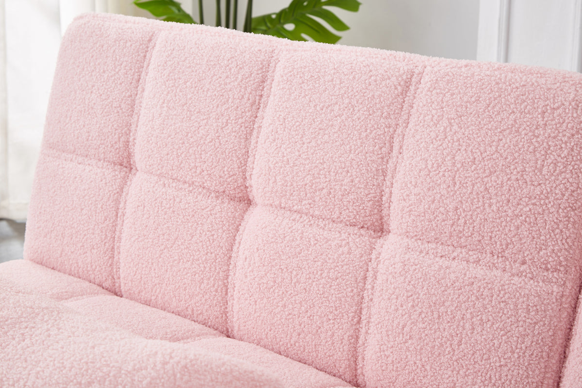 71in Convertible Sofa Bed Futon pink plush boucle upholstery by HouseOfZazla on Tampa Home & Garden Store