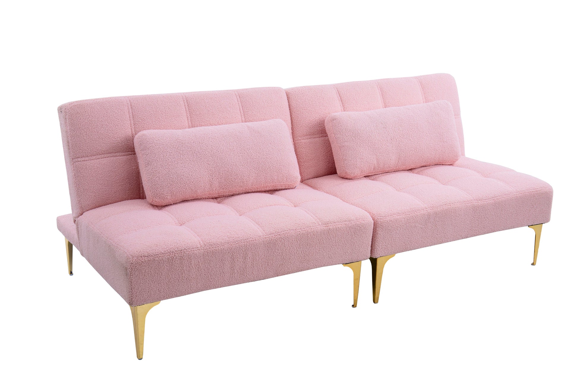 71in pink boucle convertible sofa bed futon with tufted cushions and gold legs on Tampa Home & Garden Store