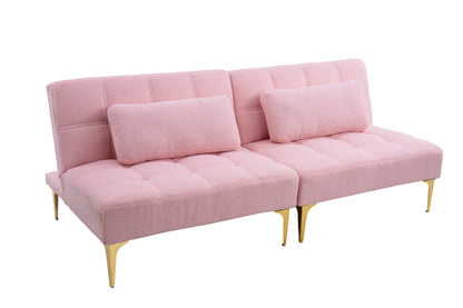 71in pink boucle convertible sofa bed futon with tufted cushions and gold legs on Tampa Home & Garden Store