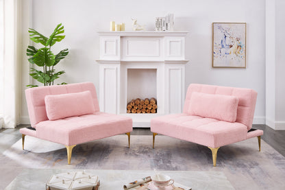 71-inch Convertible Sofa Bed Futon by HouseOfZazla; pink boucle upholstery, chaise sofas on Tampa Home & Garden Store