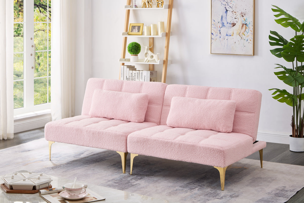 71-inch Convertible Sofa Bed Futon by HouseOfZazla in pink fuzzy upholstery on Tampa Home & Garden Store