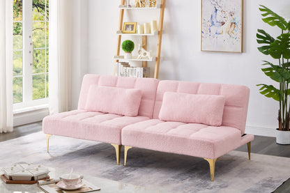 71-inch Convertible Sofa Bed Futon by HouseOfZazla in pink fuzzy upholstery on Tampa Home & Garden Store