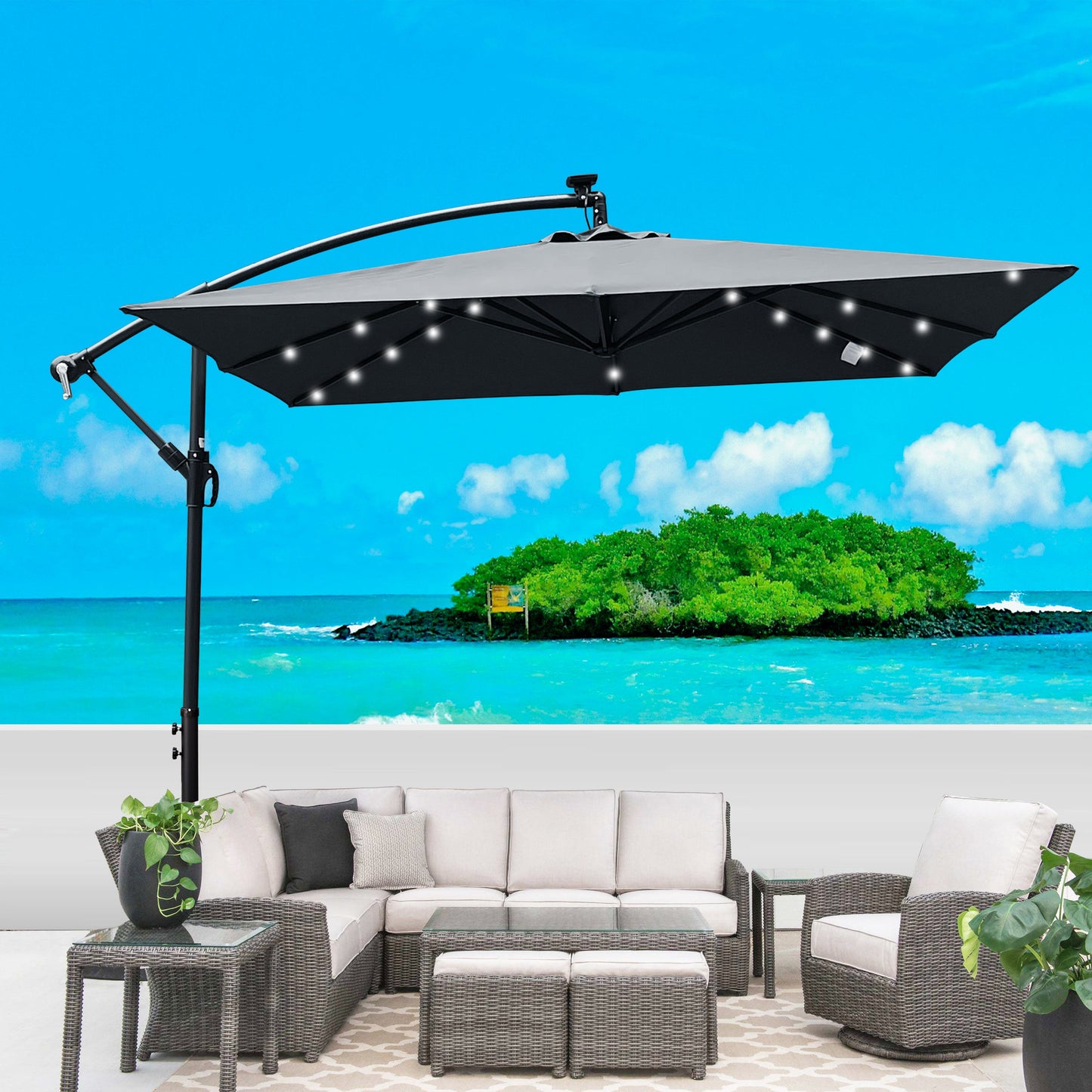 Square Patio Umbrella and Solar Led Lights